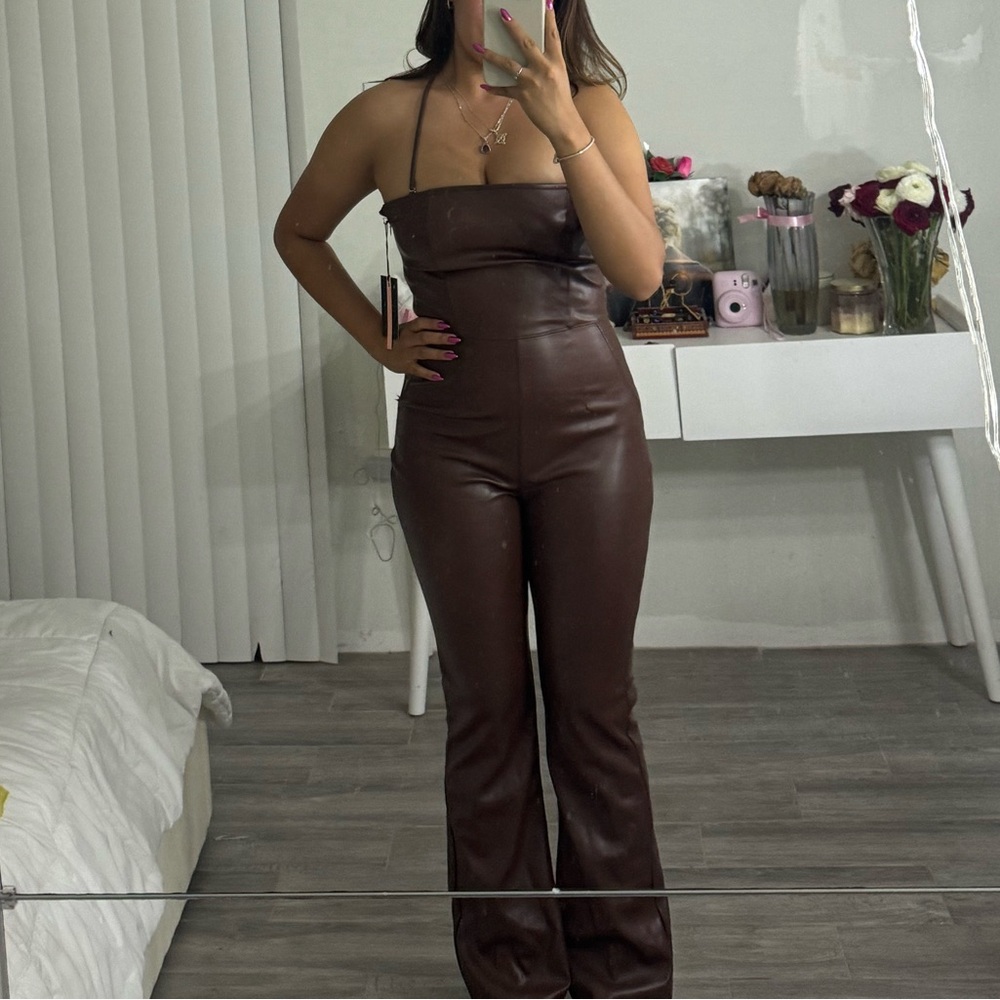 Brown Faux Leather Jumpsuit